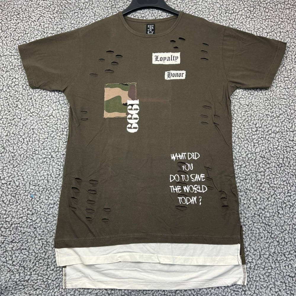 Enter The Void‎ Shirt Men Large Camo Distressed Short Sleeve Crew Neck Cotton L